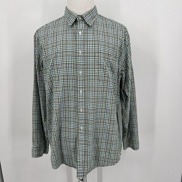 Pendleton Mens Bridgeport Plaid Button-Down Shirt XL - Green/White Checkered Cot - Picture 2 of 5
